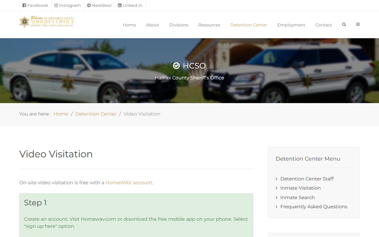 Halifax County jail inmate records HomeWAV video visitation instructions