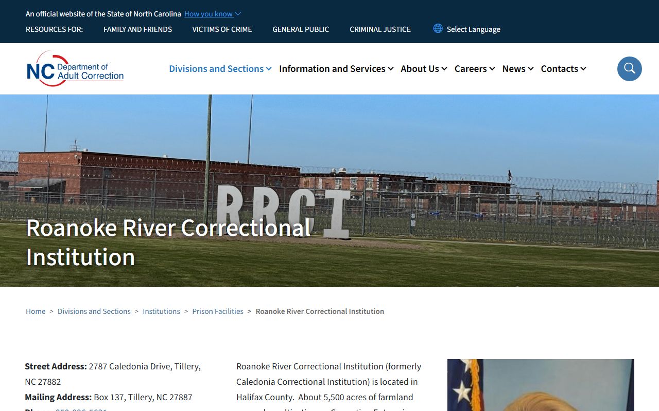 NCDAC Roanoke River Correctional Institution facility page